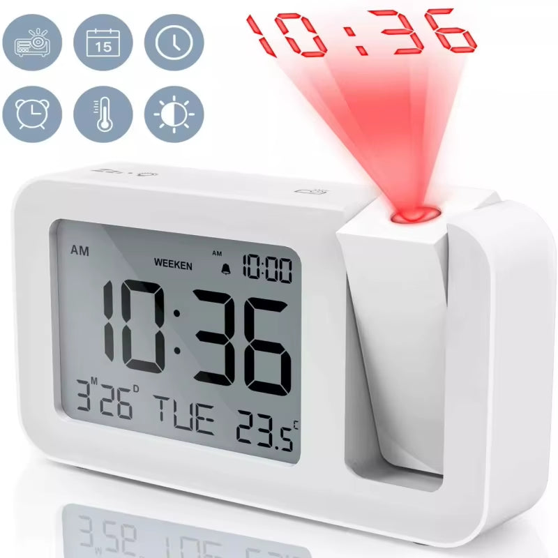 2025 Digital Projection Alarm Clock Rechargeable LED USB Charger Projector Alarm Clock for Office Bedroom Bedside Desktop Clock