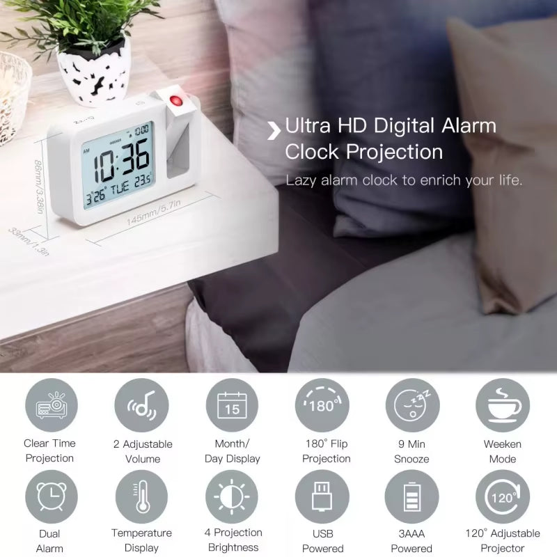 2025 Digital Projection Alarm Clock Rechargeable LED USB Charger Projector Alarm Clock for Office Bedroom Bedside Desktop Clock