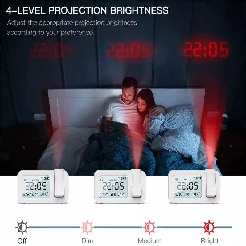 2025 Digital Projection Alarm Clock Rechargeable LED USB Charger Projector Alarm Clock for Office Bedroom Bedside Desktop Clock