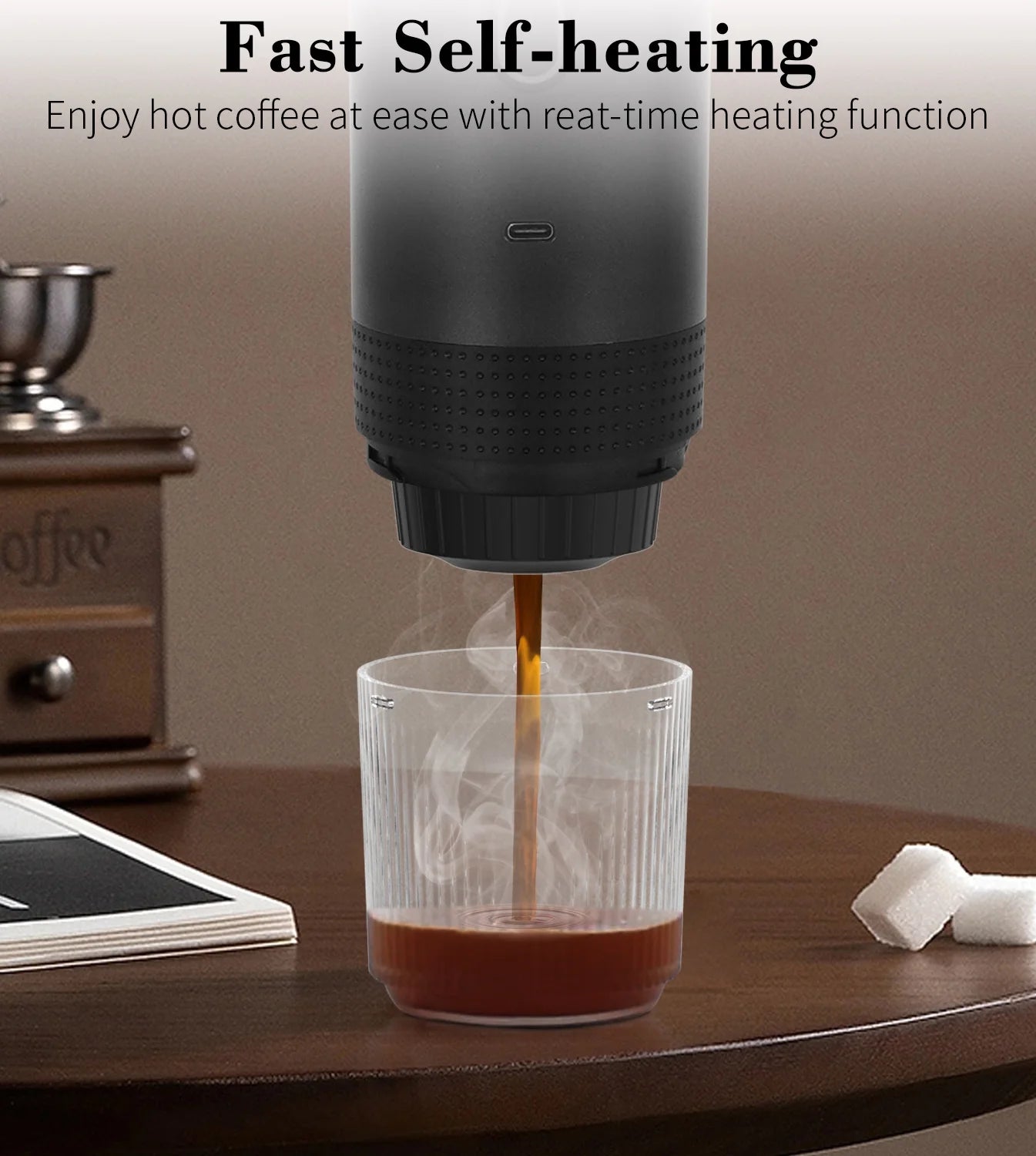 Portable Espresso Machine, Car Coffee Maker Self-Heating with Type-C, Compatible with Ground Coffee & NS Capsule for Travel, RV, Hiking, Camping, Office (African Totem Style Black & Red)