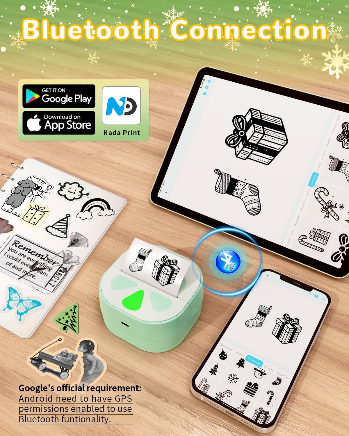 Sticker Printer, Print Pods Mini Printer, Bluetooth Thermal Sticker Maker Machin