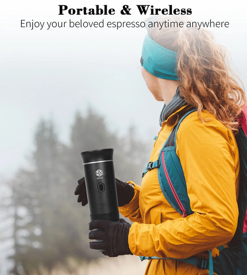 Portable Espresso Machine, Car Coffee Maker Self-Heating with Type-C, Compatible with Ground Coffee & NS Capsule for Travel, RV, Hiking, Camping, Office (African Totem Style Black & Red)