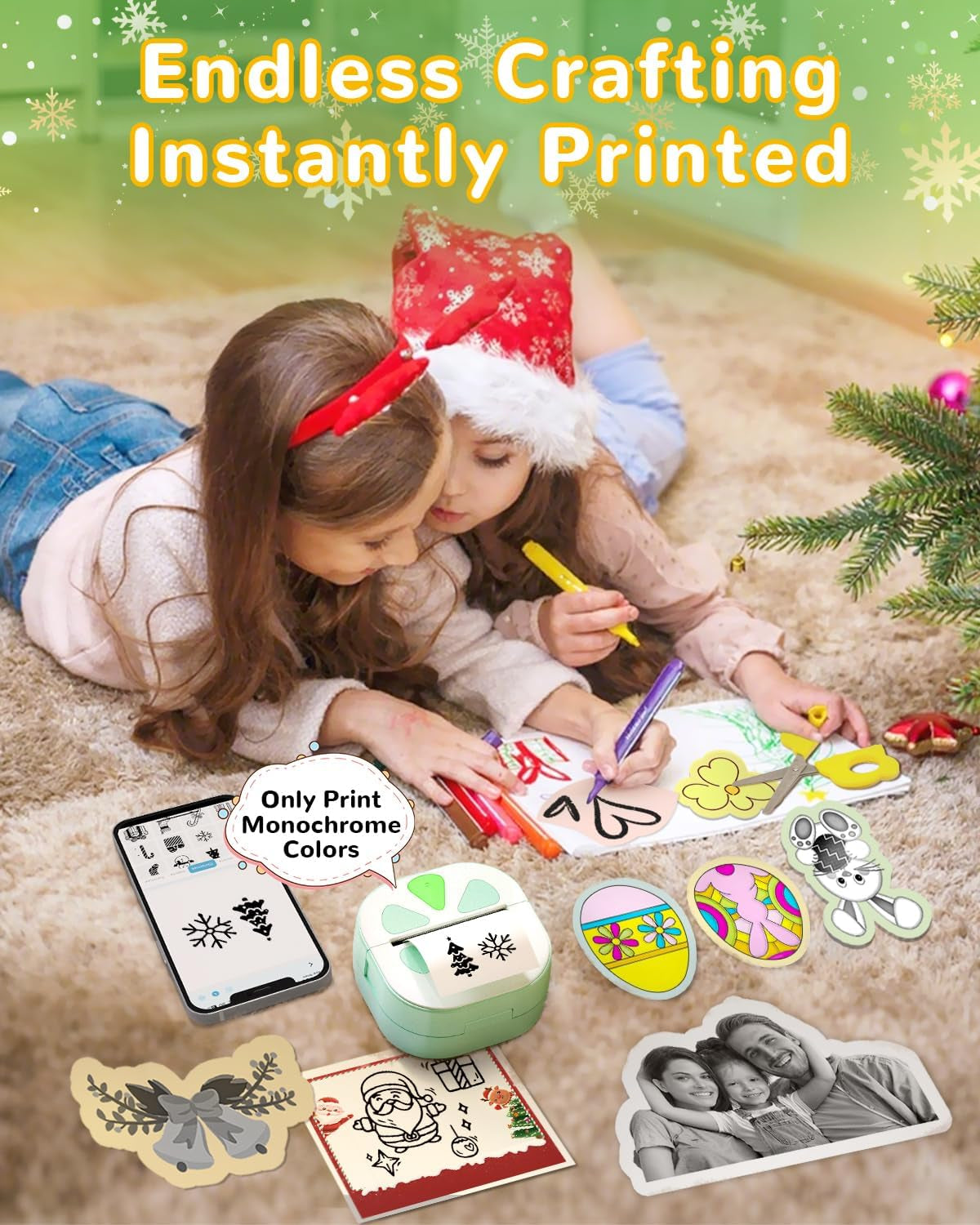 Sticker Printer, Print Pods Mini Printer, Bluetooth Thermal Sticker Maker Machin